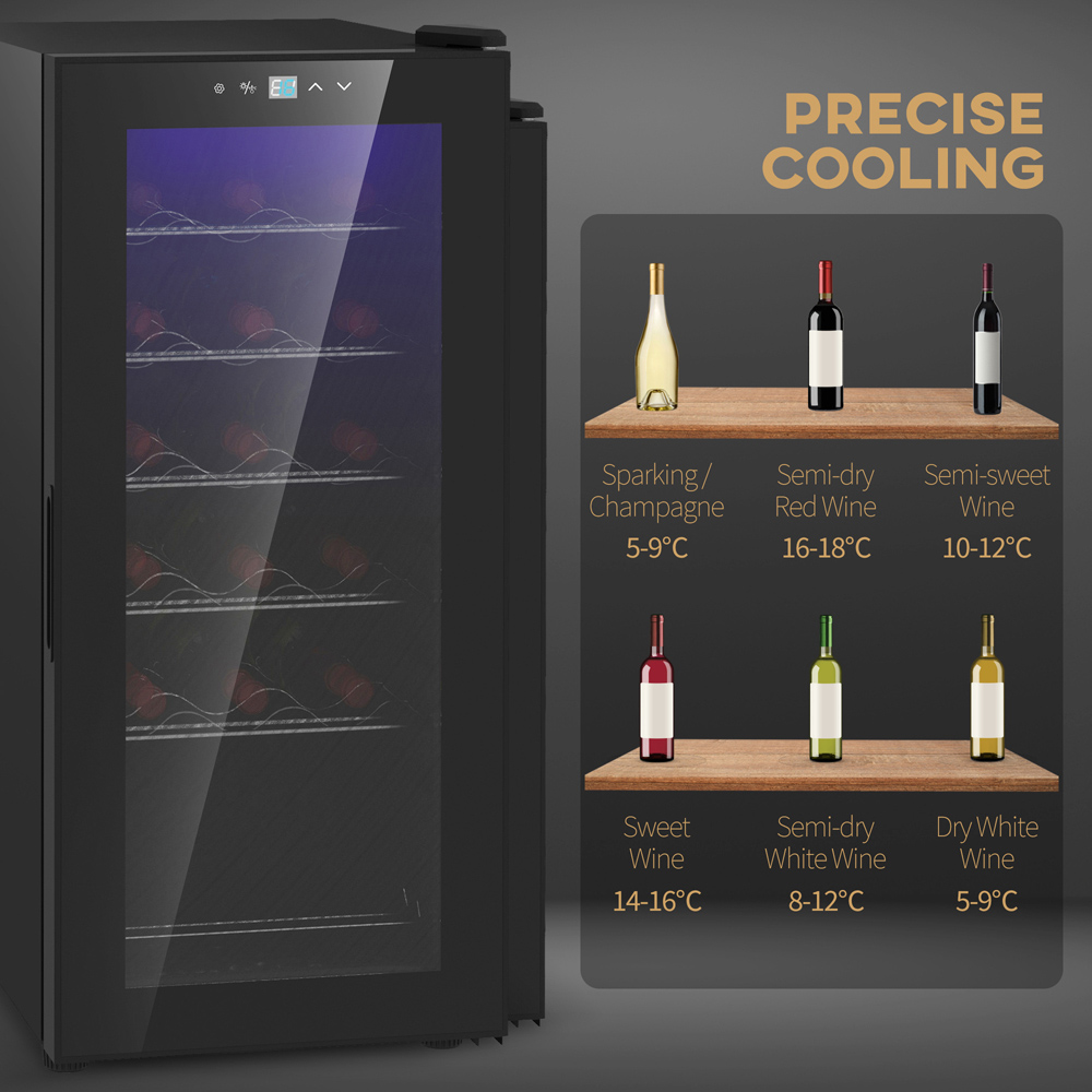 HOMCOM Black 18 Bottle Under-Counter Wine Cooler Fridge with LED Glass Door 50L Image 6