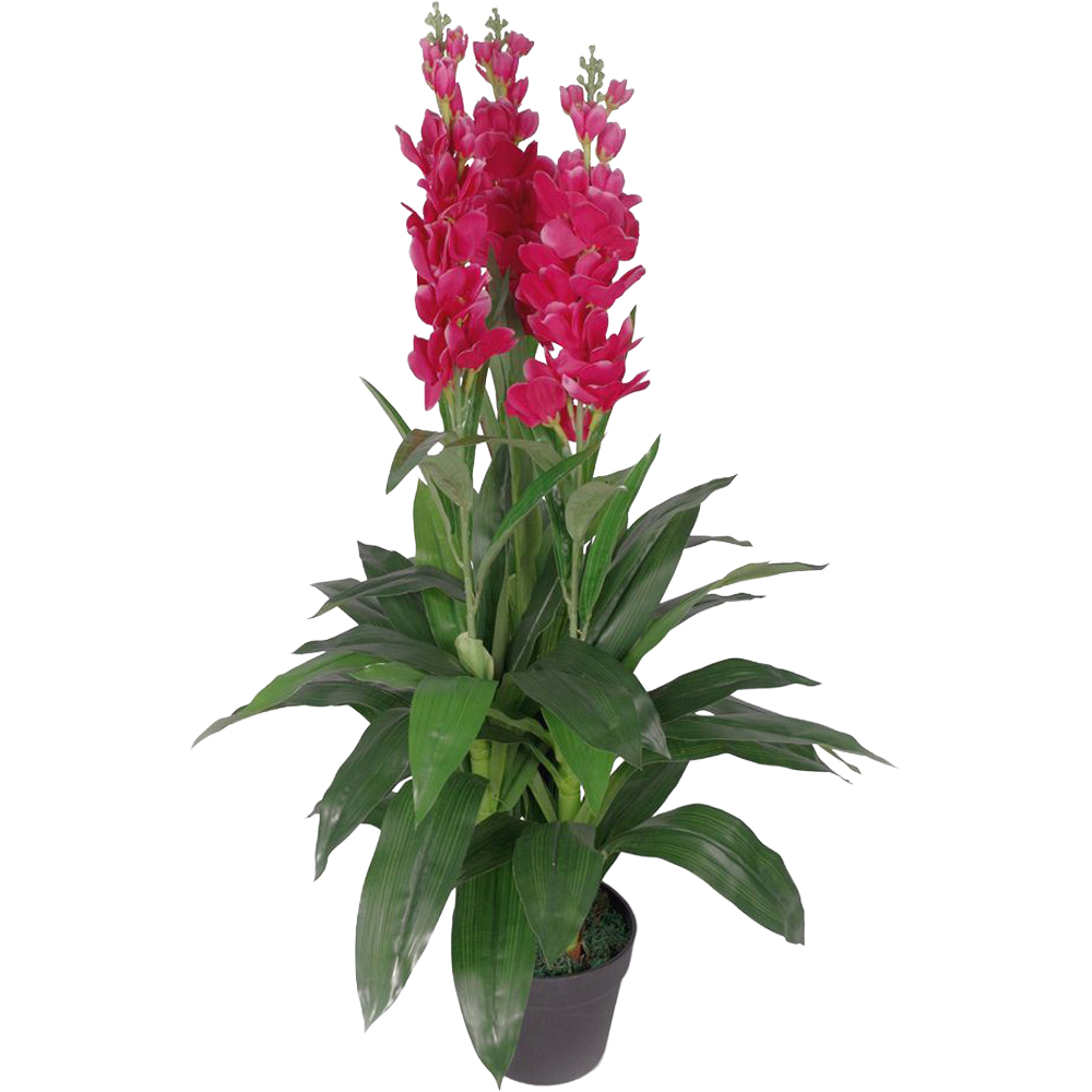 Leaf Dark Pink Cymbidium Orchid Artificial Tree Pot 3.2ft Image 1