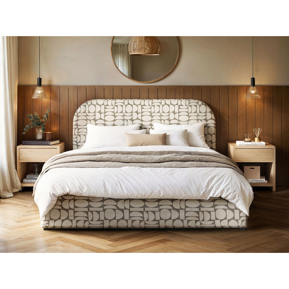 Flair Alba King Size Beige Jacquard Pattern Chenille Lift-Up Ottoman Bed Image 4