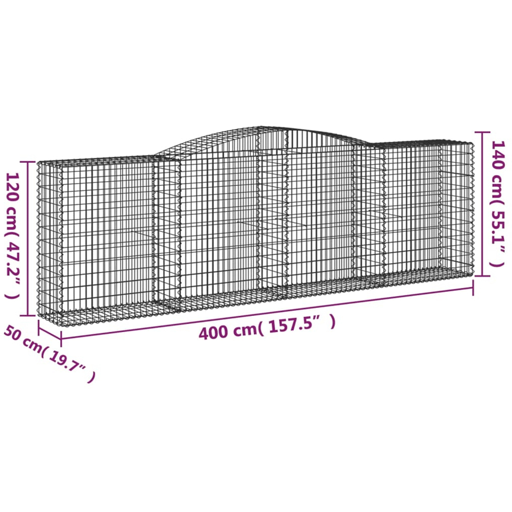 vidaXL Silver Galvanised Iron Arched Gabion Basket 400 x 50 x 120/140cm Image 4