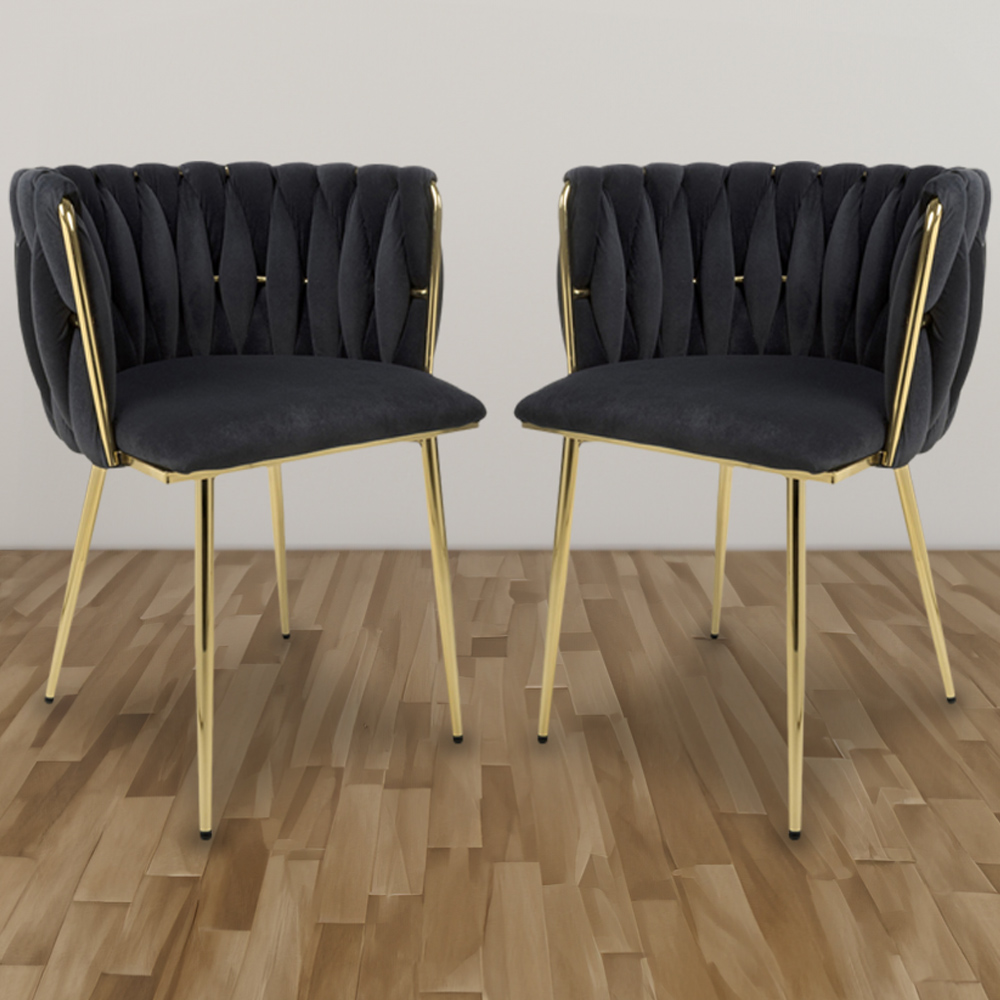 Shankar Ontario Set of 2 Black Brushed Velvet Dining Chair Image 1