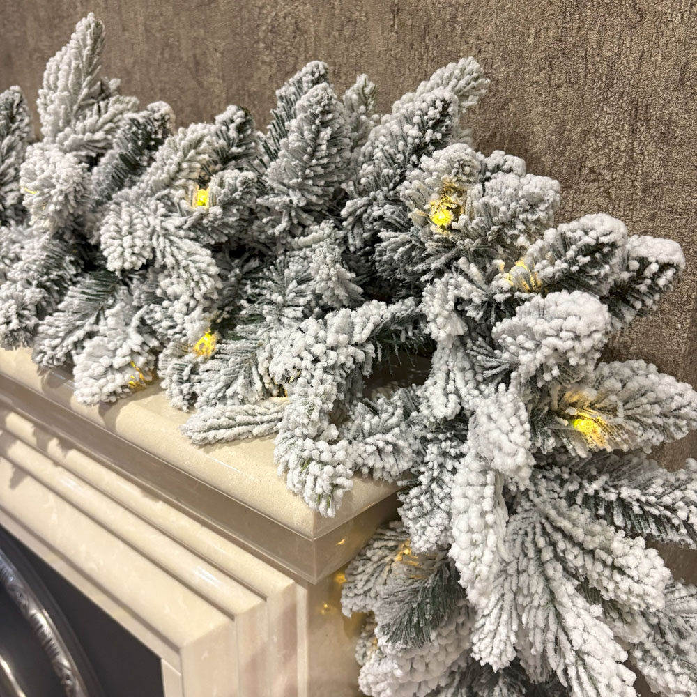 Festive Christmas Green Snow Flocked Warm White LED Christmas Garland 270cm Image 3