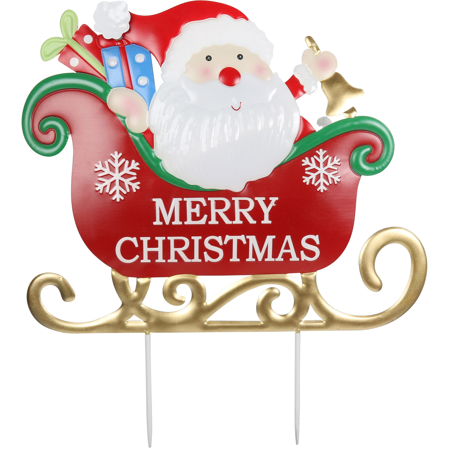 Santa Sleigh Merry Christmas Stake - Red Image 1