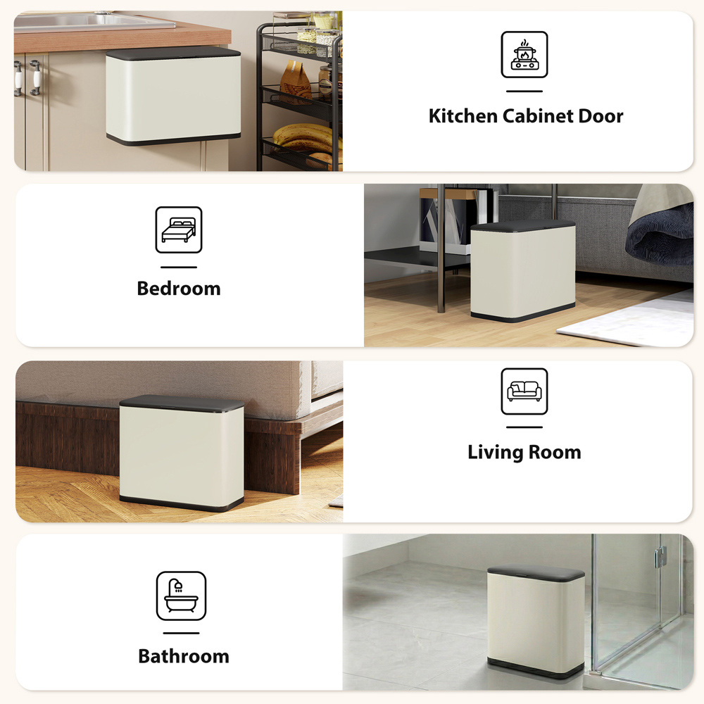 HOMCOM Cream Under Sink Hanging Kitchen Bin with Stay-Open Lid 8L Image 7