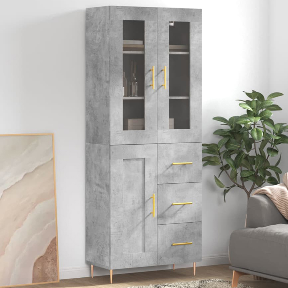vidaXL 3 Door 3 Drawer Concrete Grey Highboard Image 1