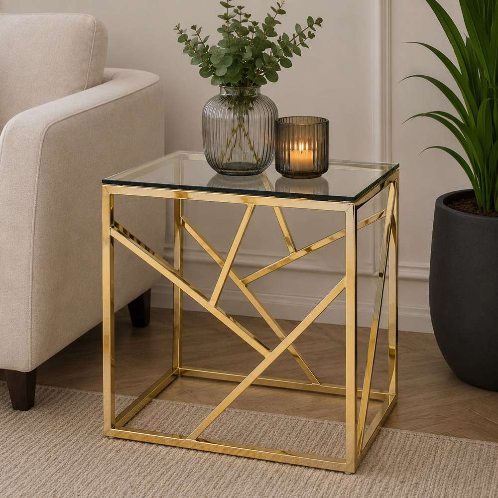 Premier Housewares Allure Champagne Gold Geometric End Table Image 4