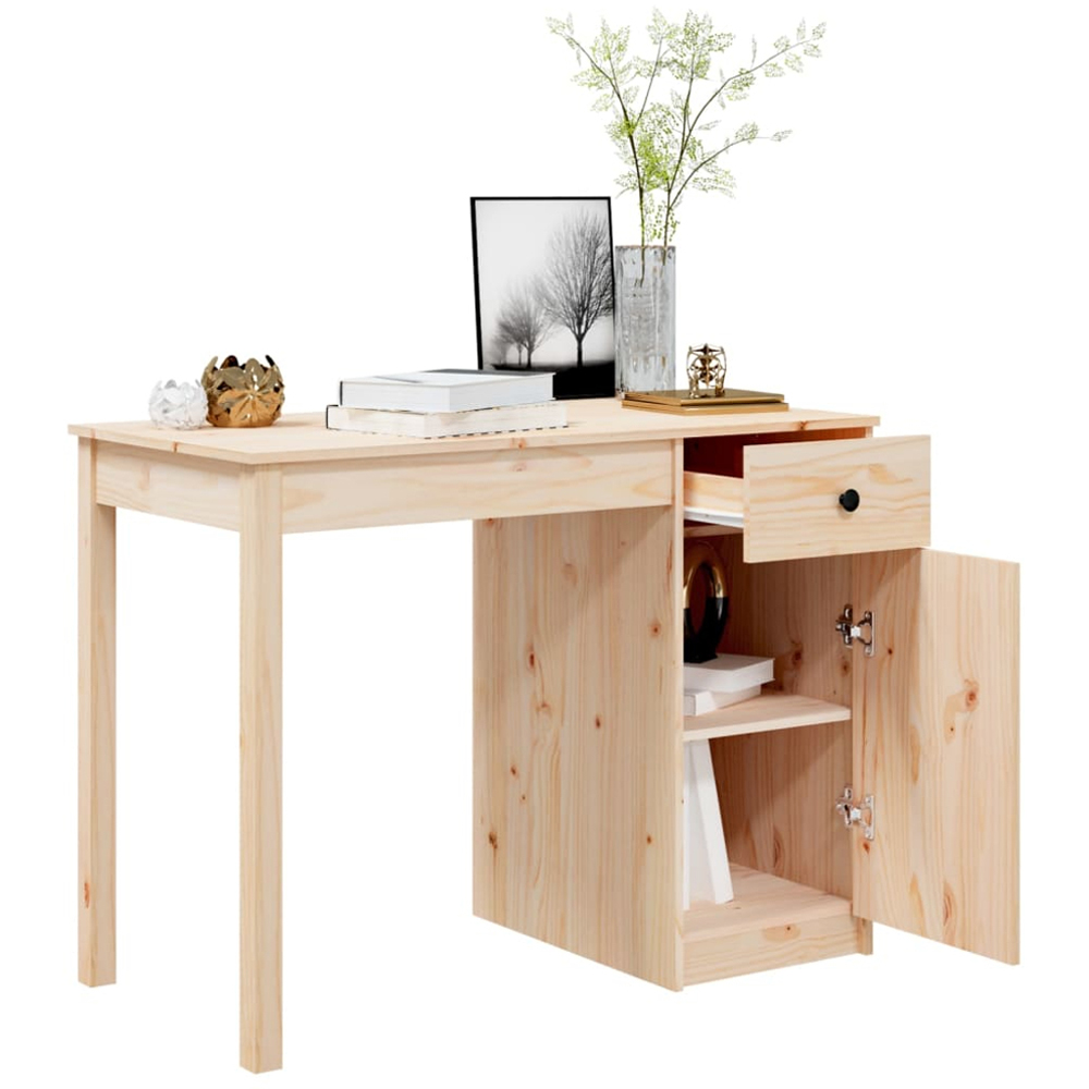 vidaXL Single Door Single Drawer Office Desk Brown Image 4