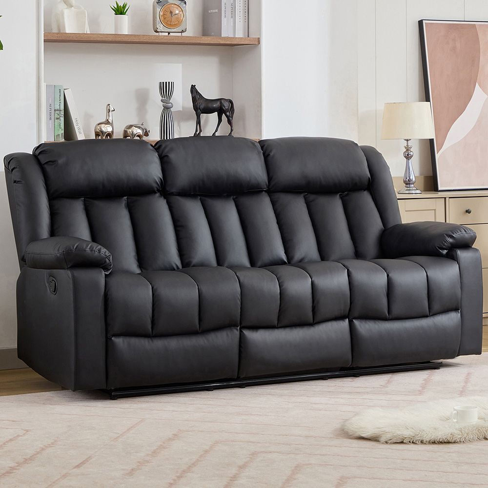 Artemis Home Sheridan 3 Seater Black Leather Manual Recliner Sofa with Central Console Image 1