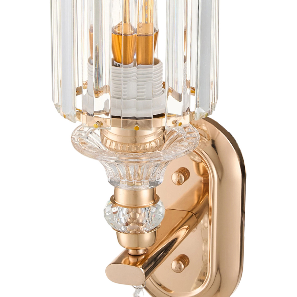 Living and Home Elegant Gold Metal and Crystal E27 Wall Light Image 5