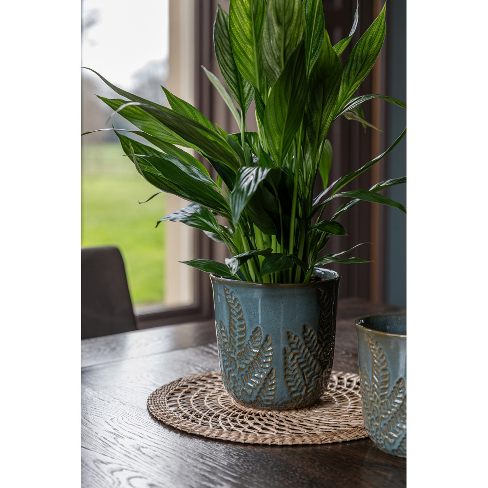 Ivyline Kew Teal Stoneware Fern Embossed Reactive Glaze Indoor Planter 18cm Image 2