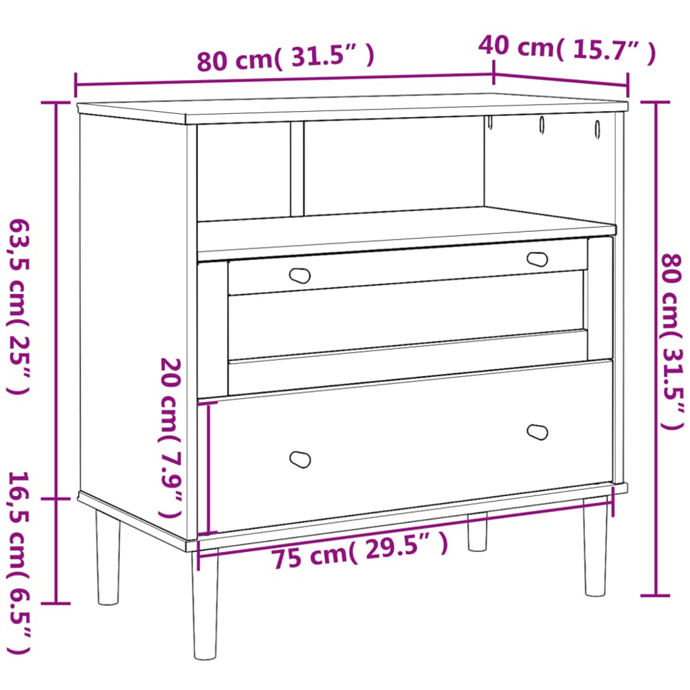 vidaXL 2 Drawer Single Shelf Black Rattan Look Wooden Sideboard Image 9
