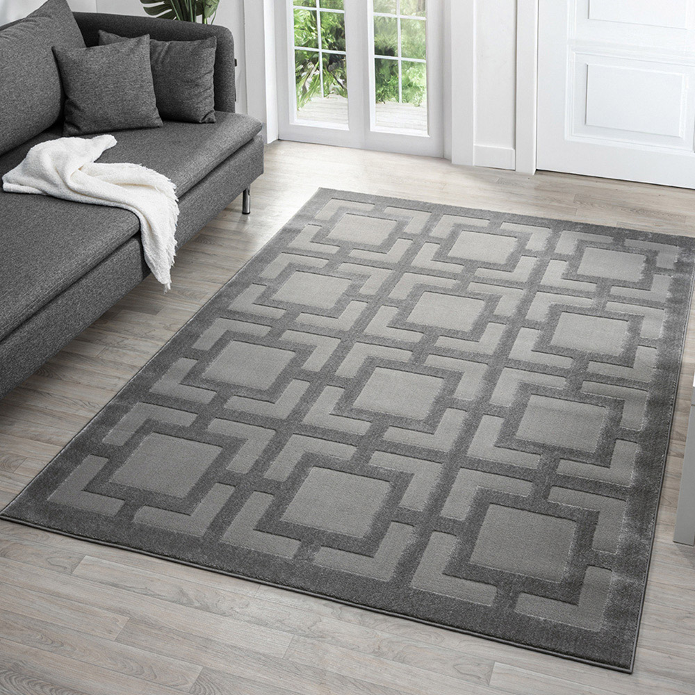 Desire Rugs Vellure Grey Metallic Sheen Maze Design Rug 60 x 220cm Image 5