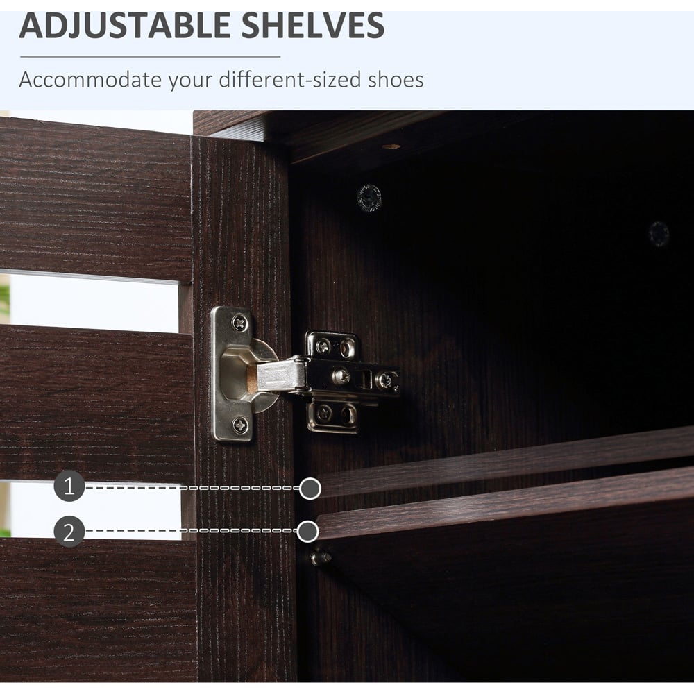HOMCOM 2 Door Brown Slatted Shoe Storage Cabinet Image 6