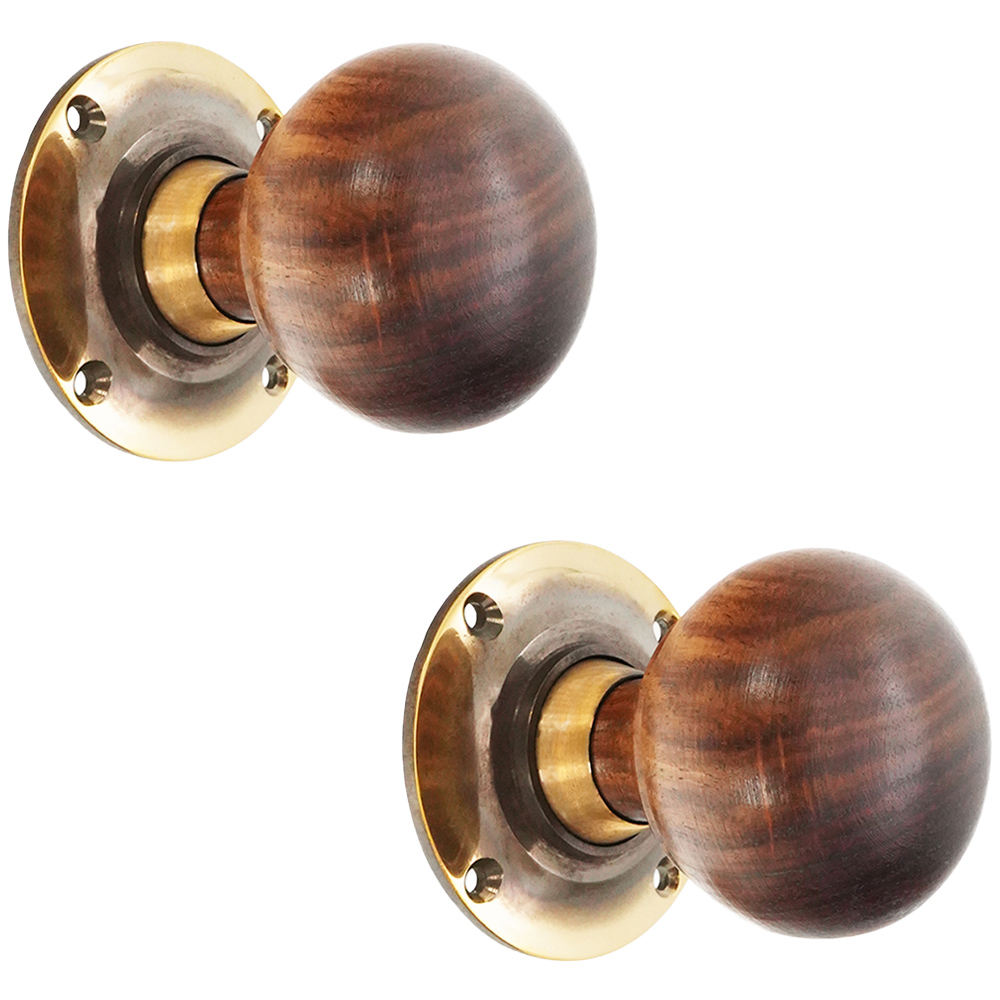 Spira Brass Aged Brass Rosewood Bun Rim and Mortice Door Knob 2 Pack Image 1