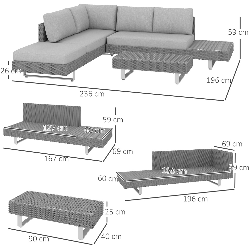 Outsunny 5 Seater Light Grey Cushion Rattan Wicker Sofa Set Image 7