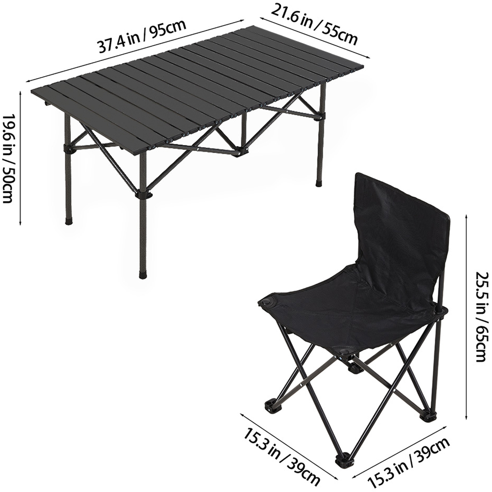 Living and Home 4 Seater Black Portable Folding Camping Table and Chair Set Image 8
