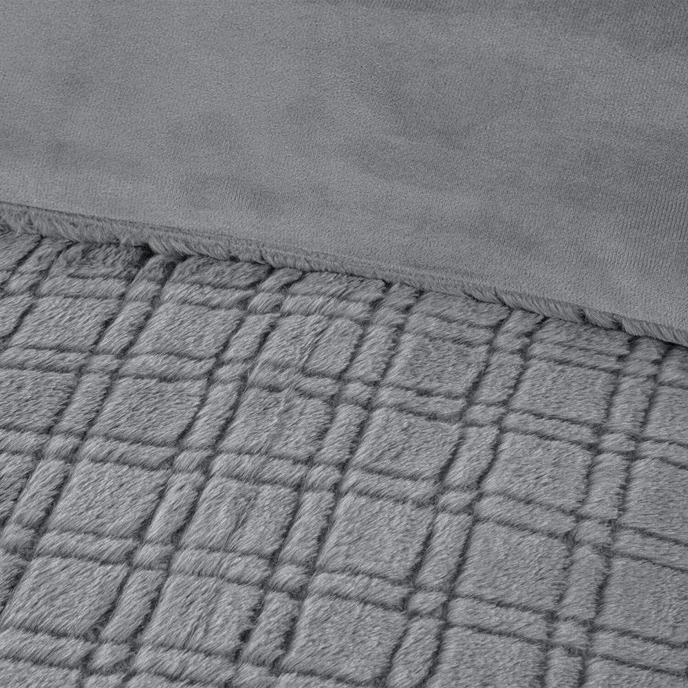 Check Faux Fur Duvet Set Grey Double Image 4