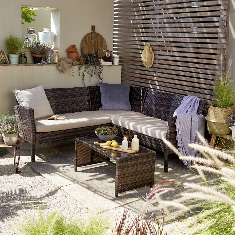 Wilko Palma Rattan Effect Garden Corner Lounger Set Image 1