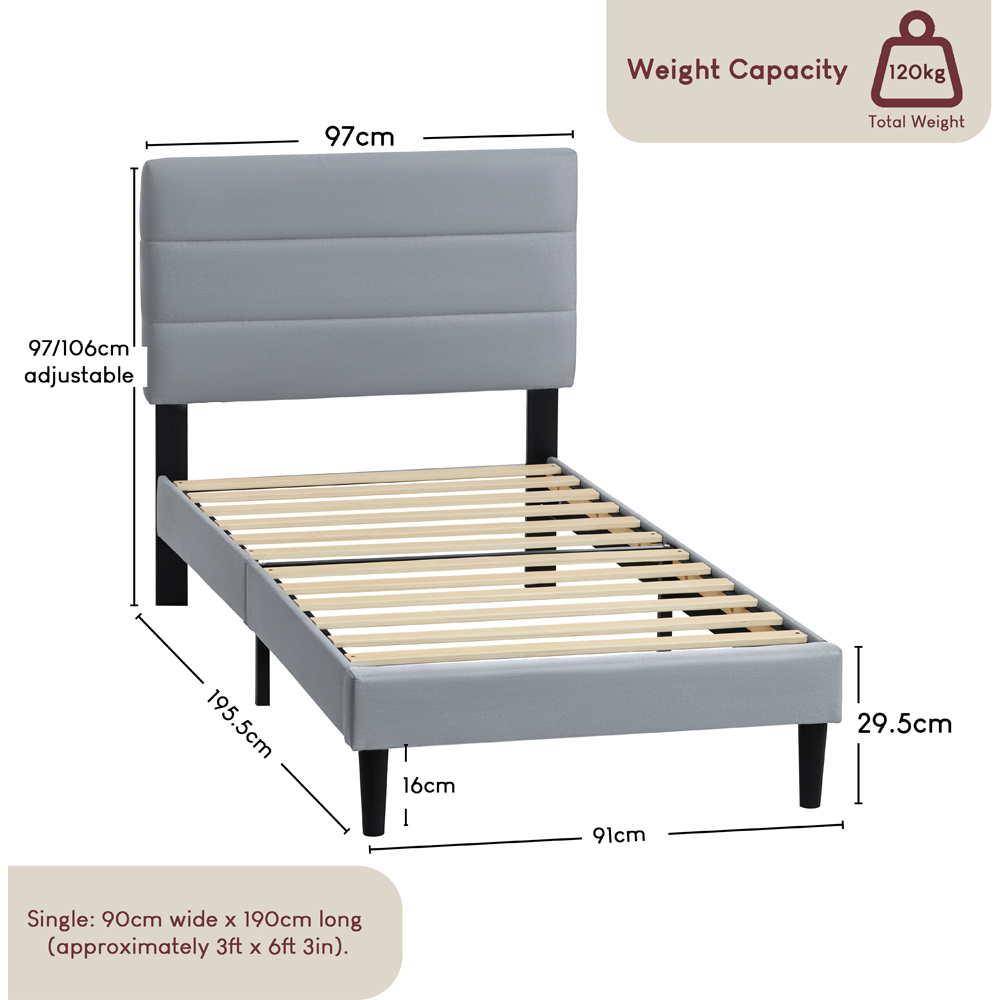 VIDA DESIGNS Vandura Single Light Grey Linen Fabric Bed with Memory Foam Bonnell Spring Mattress Image 9
