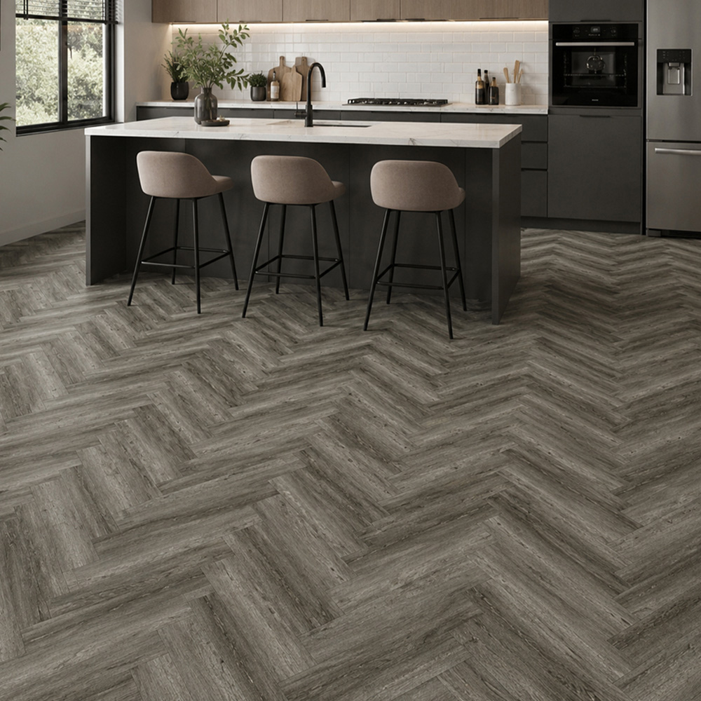 Britwall Midnight Grey Herringbone Wood-Embossed SPC Vinyl Flooring 625 x 125mm 20 Pack Image 1