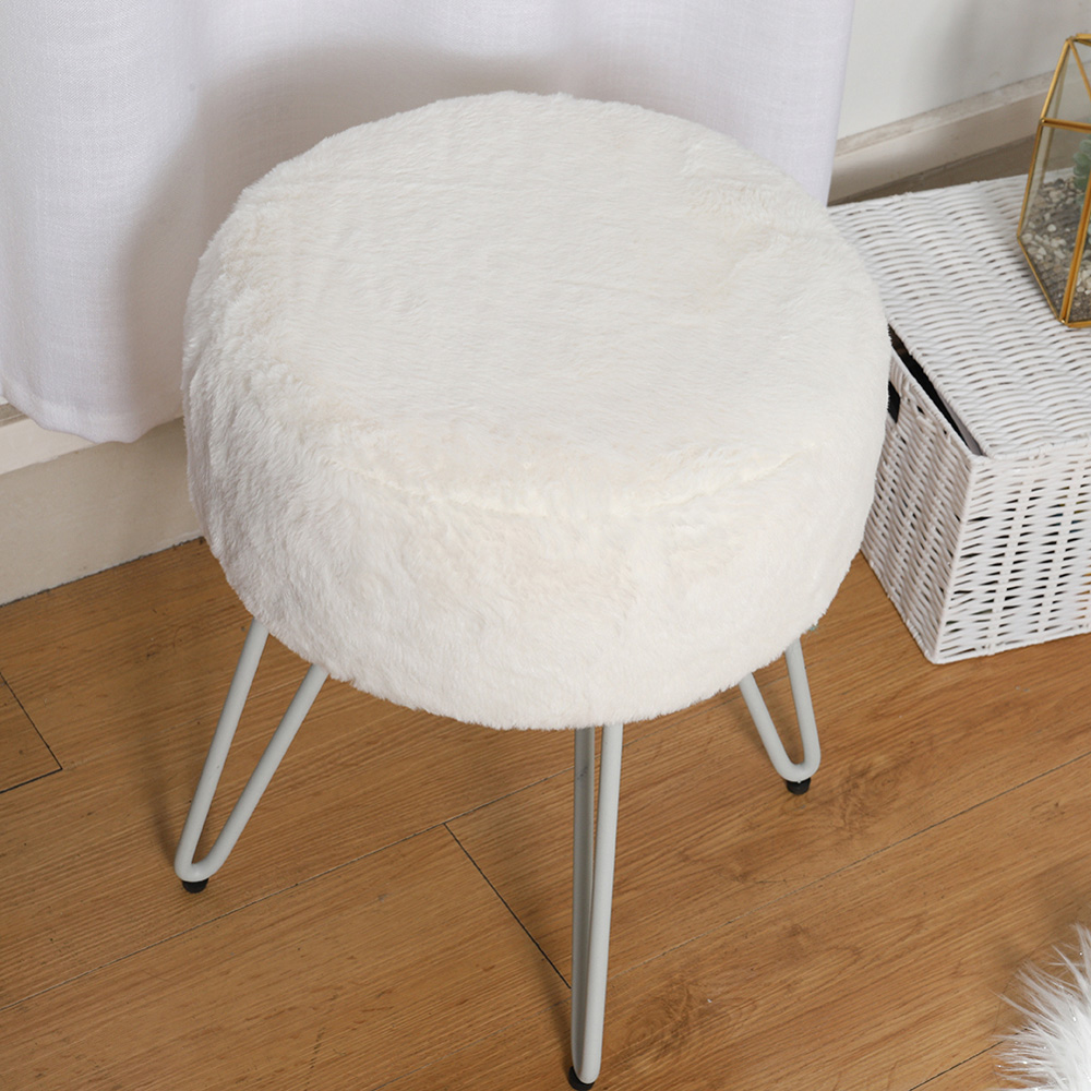 Living and Home White Fuzzy Vanity Footstool Image 8