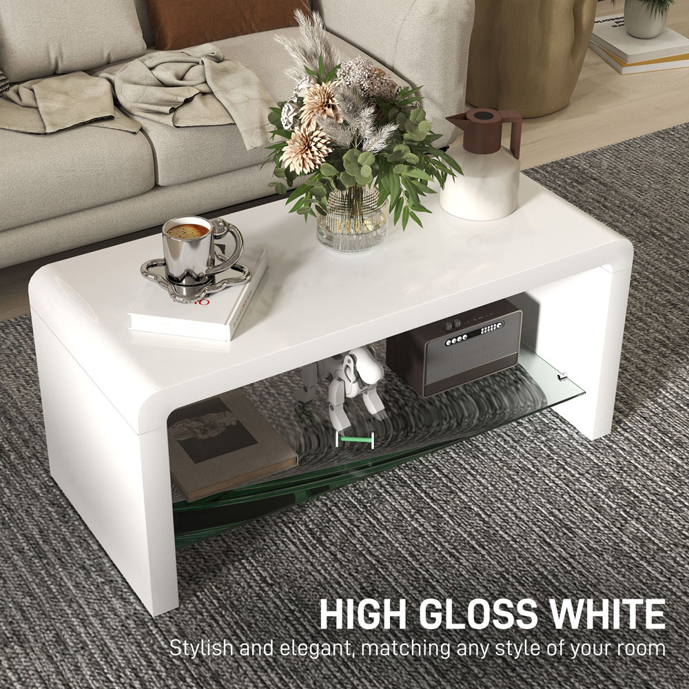 HOMCOM 2-TierHigh Gloss White Storage Coffee Table Image 8