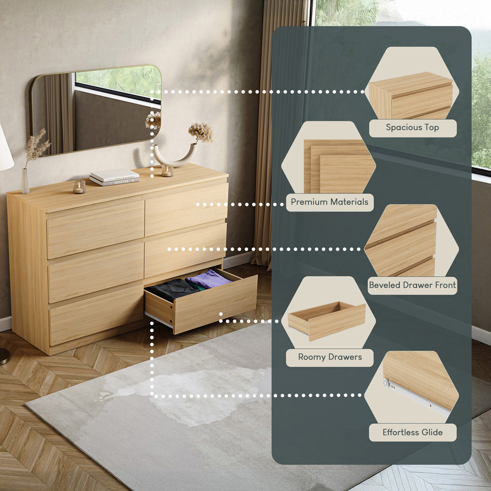 VIDA DESIGNS Denver 6 Drawer Pine Chest of Drawers Image 7