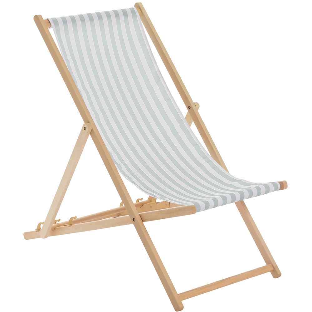 Harbour Housewares Sage Grey Stripe Wooden Foldable Deck Chair Image 2