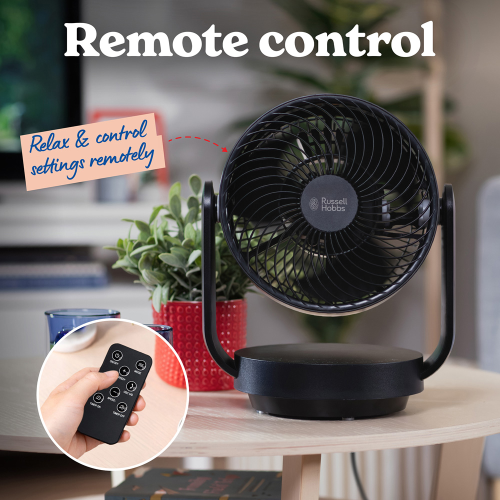 Russell Hobbs Black Oscillating Desktop Circulator Fan with Remote 9 inch Image 8