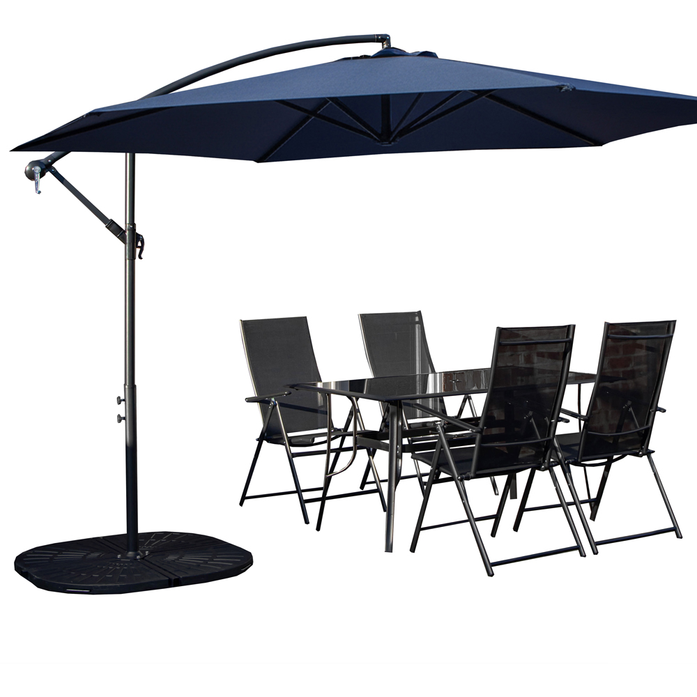 Samuel Alexander 4 Seater Glass Top Outdoor Dining Set with Blue Banana Parasol and Base Image 2