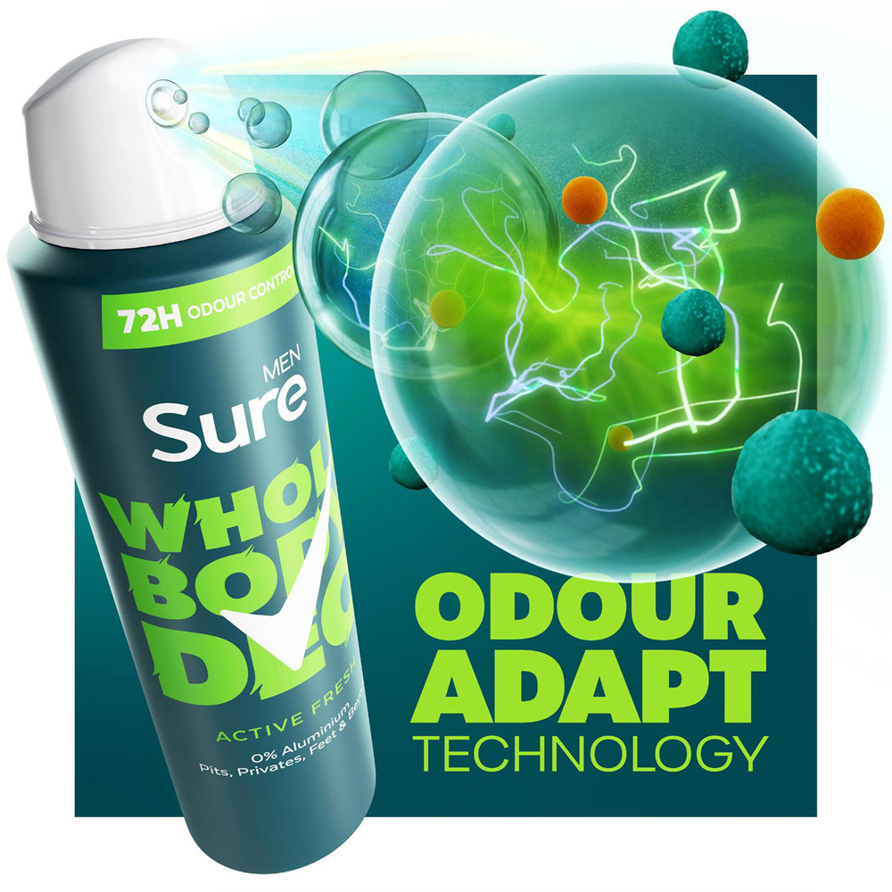 Sure Men 72H Odour Control Whole Body Active Fresh Deodorant Spray 150ml 24 Pack Image 5