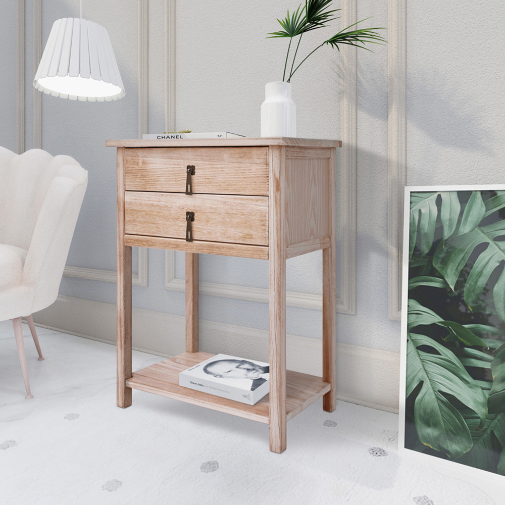 Portofino 2 Drawer Light Wood Narrow Console Table Image 8