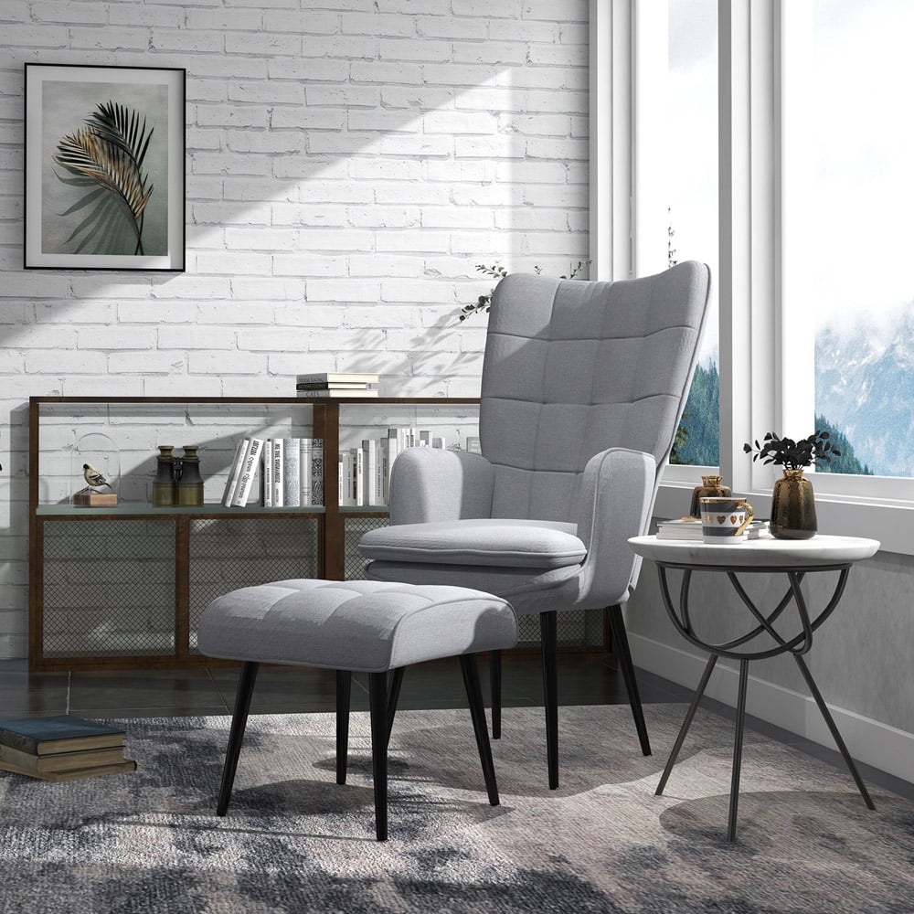 Portland Light Grey Armchair with Footstool Image 4