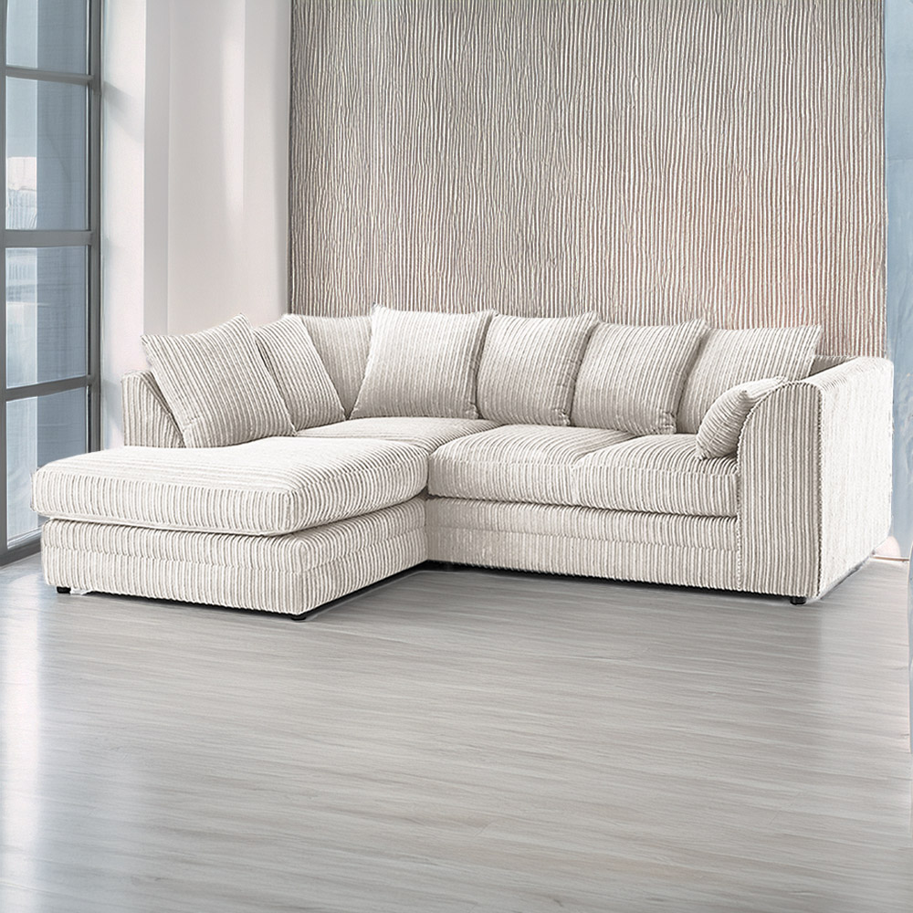Luxor 3 Seater Silver Jumbo Cord Left Hand Facing Corner Sofa Image 1