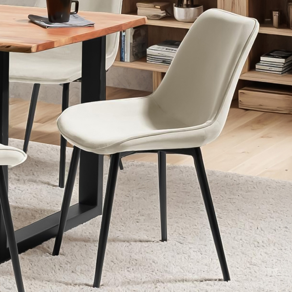 tectake Monroe Set of 6 Cream Velvet Padded Dining Chair Image 1