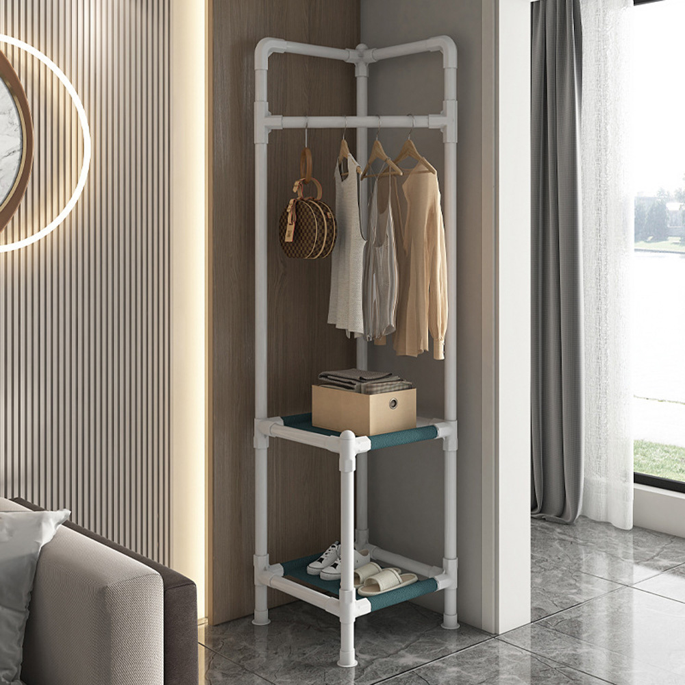 H&O Direct 2 Shelf White Corner Clothes Rack Image 2