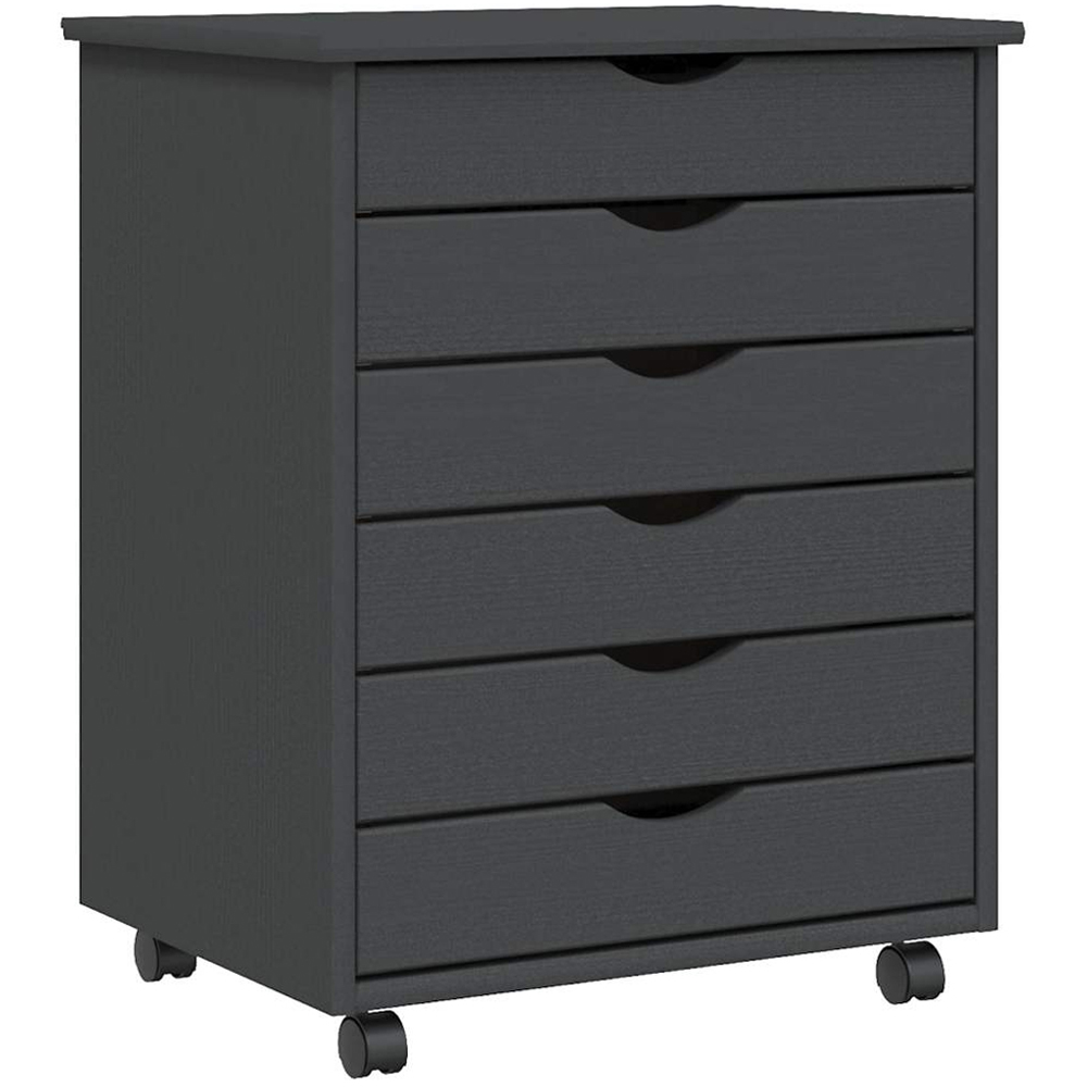 vidaXL Moss 6 Drawer Grey Solid Wood Pine Rolling Cabinet Image 2
