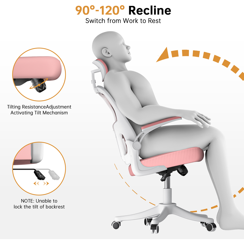 Rattrix Pink Mesh Height Adjustable Ergonomic Office Chair with Flip-Up Arms and Lumbar Support Image 4