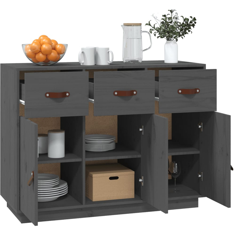 vidaXL 3 Door 3 Drawer Grey Wooden Sideboard Image 3