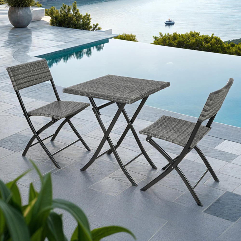 tectake Trevi 2 Seater Rattan Foldable Garden Bistro Set Grey Image 1