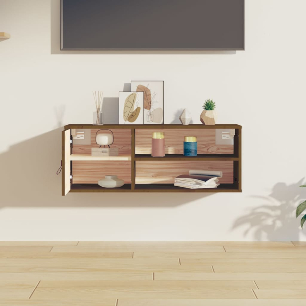 vidaXL Single Door 2 Shelf Honey Brown Solid Pine Wood Wall Cabinet Image 3