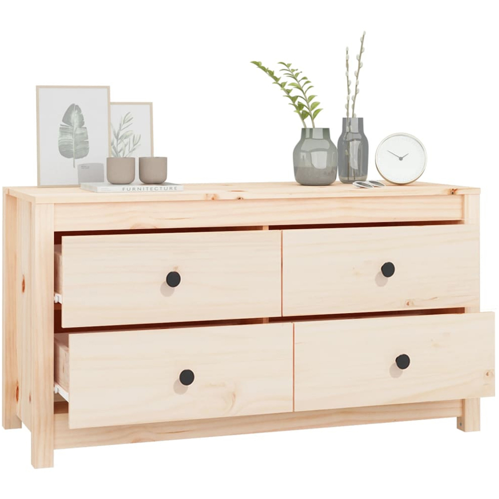 vidaXL 4 Drawer Natural Solid Pine Wood Sideboard Image 6