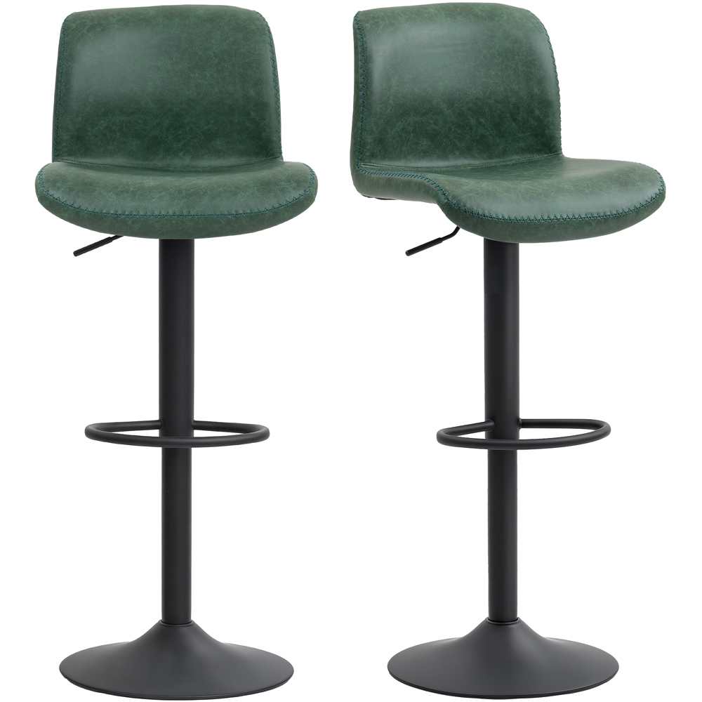 Portland Green PU Leather Height Adjustable Bar Stool Set of 2 Image 2