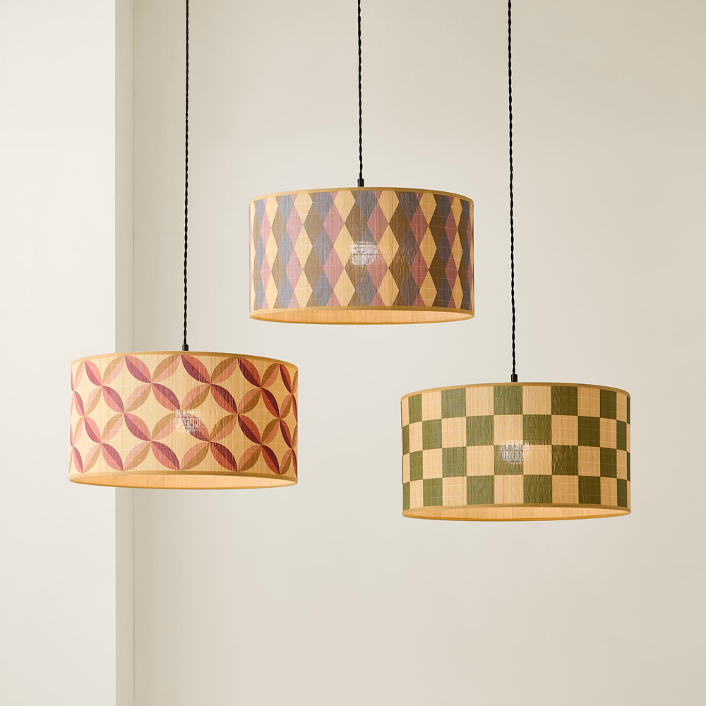 ValueLights Lori Green Check Print Bamboo Drum Easy Fit Ceiling Light Lamp Shade 45cm Image 6
