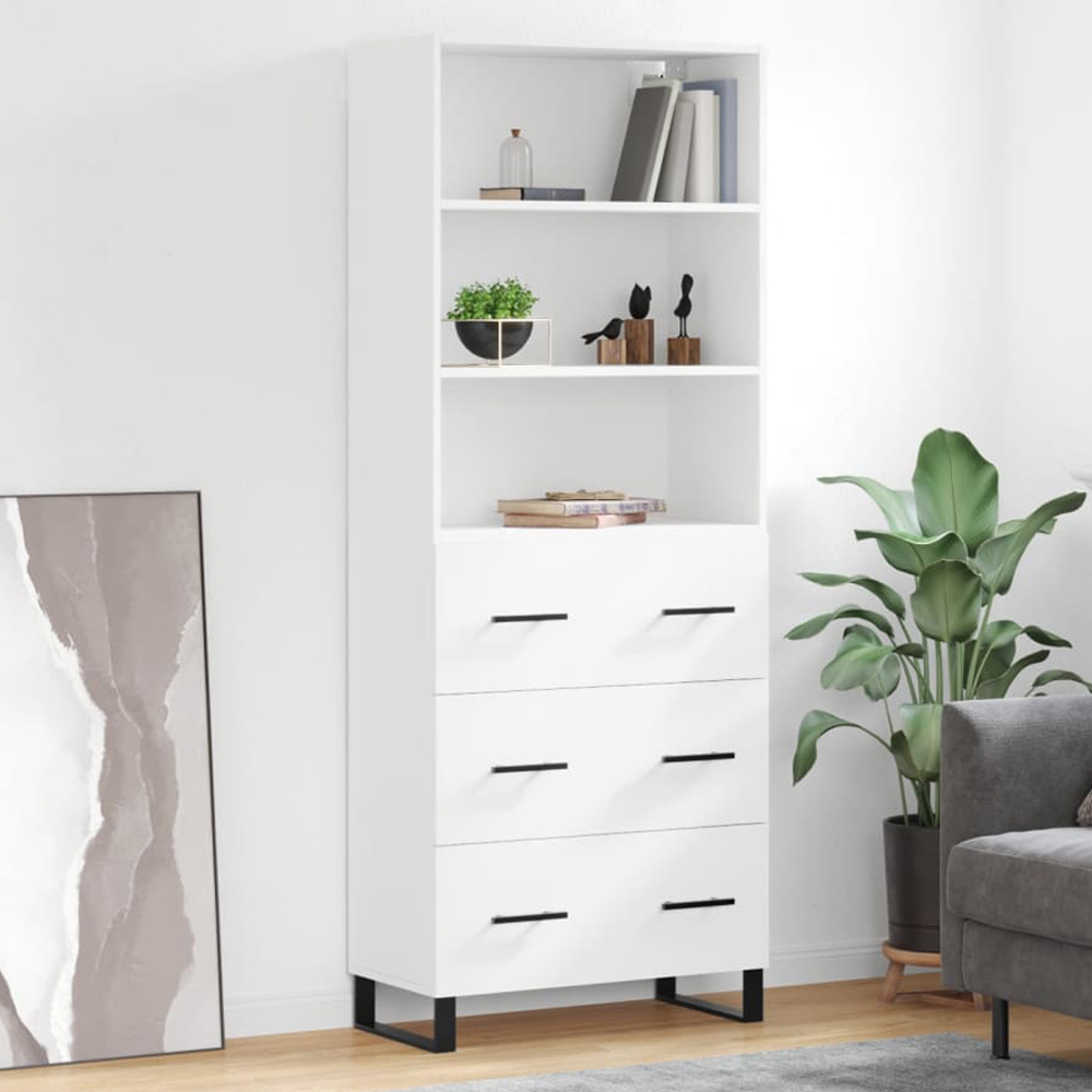 vidaXL 3 Drawer 3 Shelf White Highboard Image 1