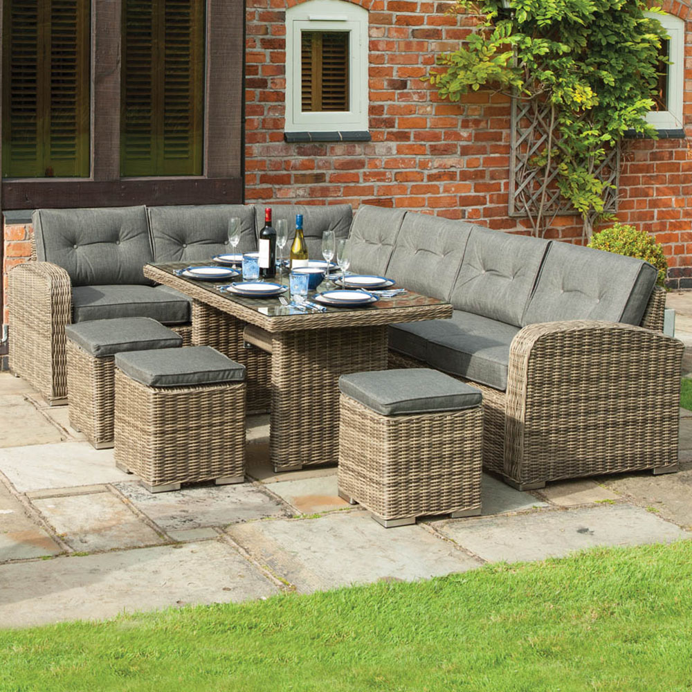 Rowlinson Thornbury 9 Seater Rattan Weave Corner Adjustable Sofa Dining Set Natural Image 1