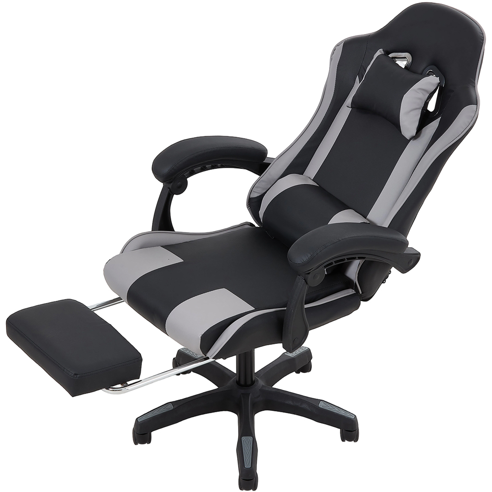 Living and Home Grey and Black Gaming Chair with Footrest Image 3