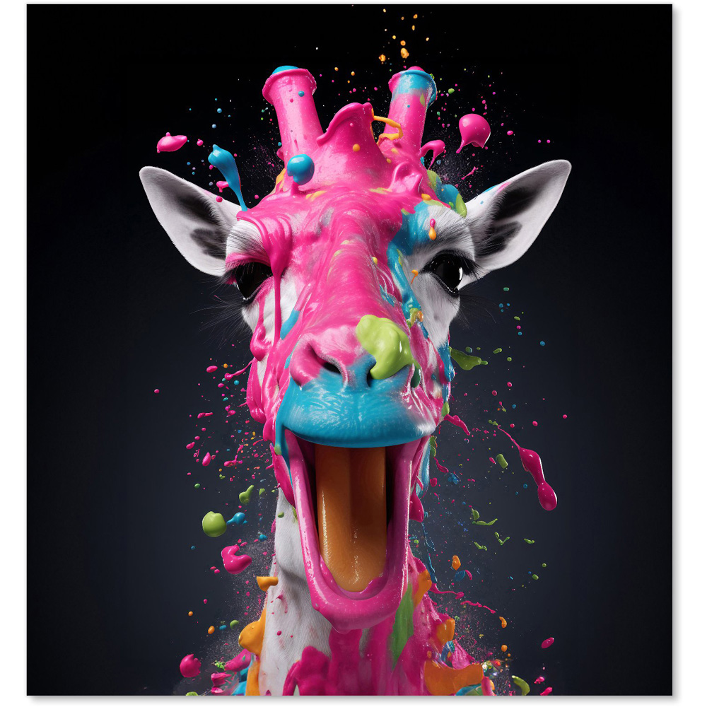 Warren Reed Designer Pink Splashart Giraffe Face Glass Kitchen Splashback 75 x 70cm Image 2