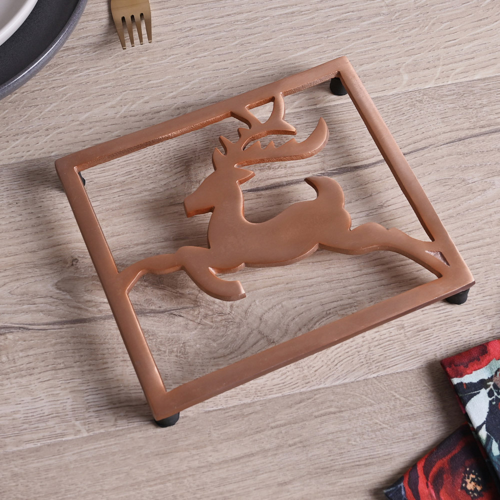 The Seasonal Gift Co. Bronze Trivet with Reindeer Design 18 x 20cm Image 2