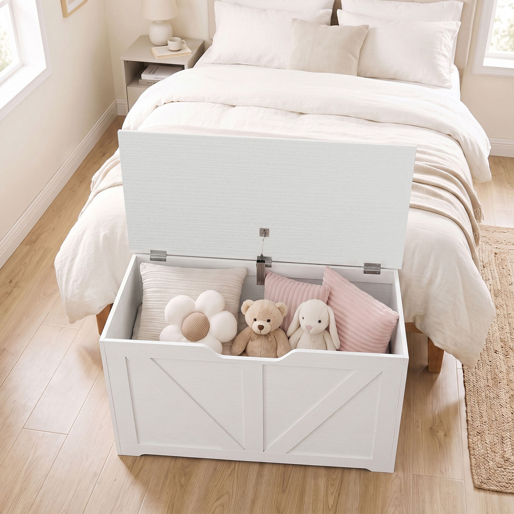 HOMCOM 100L White Storage Trunk with Safety Hinge Image 4